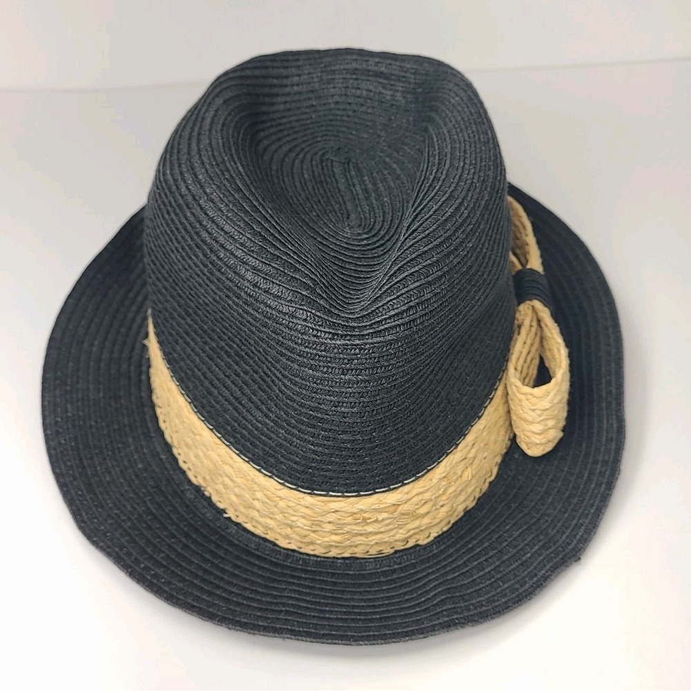 Scala Pronto Fedora Hat Black Straw Paper Braid Womens Mens One Size Bow